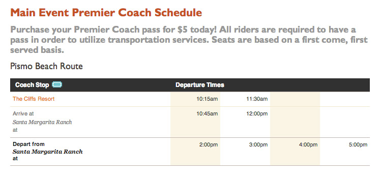 SAVOR 2013 - Coach Stop Schedule Sample