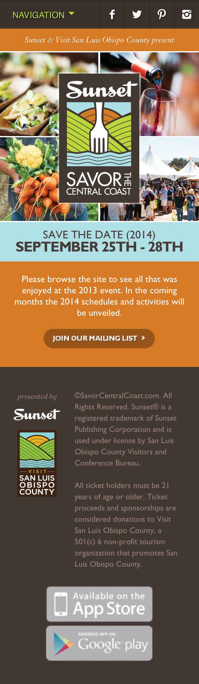 SAVOR 2013 - Mobile Homepage